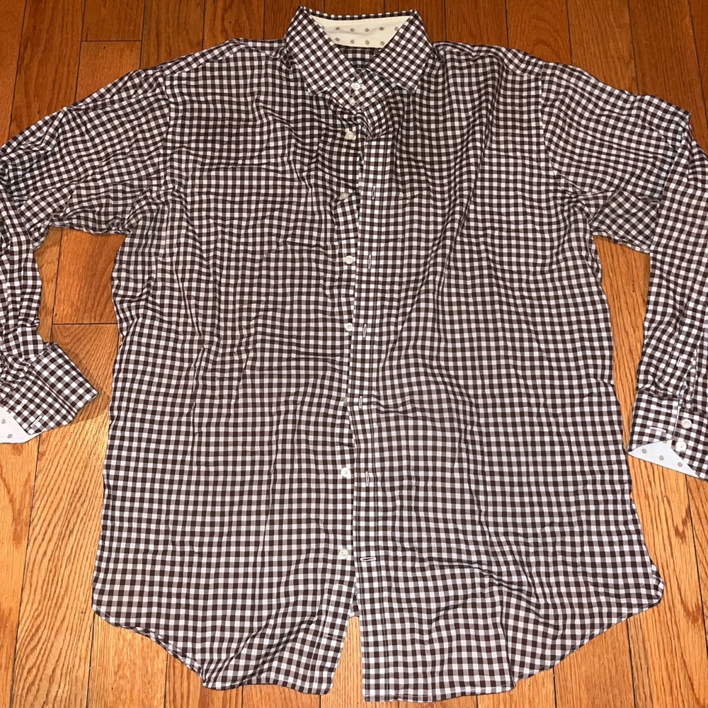 Neiman Marcus Brown and White Checkered Shirt